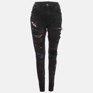 مملوكة مسبقًا Amiri Black Paint Denim Distressed Jeans L/Waist 32"