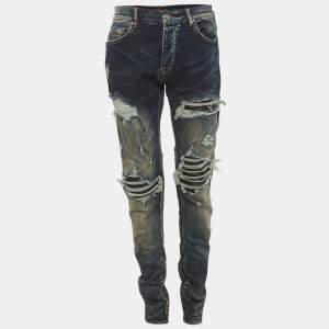 Pre Owned Amiri Blue Distressed Denim Skinny Fit Jeans M/Waist 32"