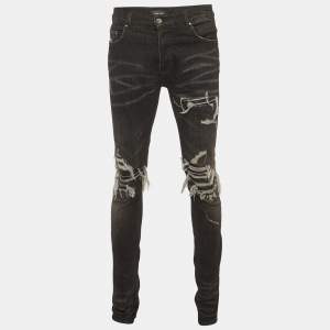 Pre Owned Amiri Black Denim Distressed Skirt Jeans M/Waist 32"