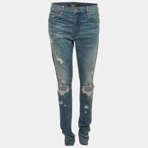 Pre Owned Amiri Blue Distressed Denim Skinny Fit Jeans L/Waist 31"