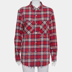 Amiri Red Plaided Flannel Studded Star Detail Shirt M