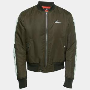 Amiri Military Green Nylon Skull Patch Detail Zip Front Bomber Jacket M
