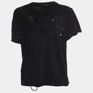 Amiri Black Distressed Ripped Cotton Short Sleeve T-Shirt M