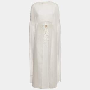 Pre Owned Anatomi White Crepe Embellished Long Top and Skirt Set S