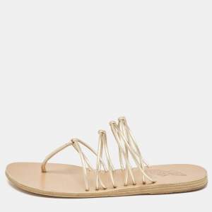 مملوكة مسبقًا Ancient Greek Sandals Gold Leather Thong Flat Slides Size 41