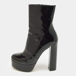 Pre Owned Andrea Wazen Size 40 Black Patent Leather Ankle Length Boots