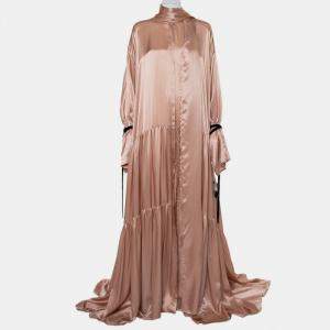 فستان ماكسي آن دمولميستر ساتان وردي بأزرار أماية نمط واسع طبقات م�قاس متوسط - ميديوم