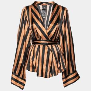 Ann Demeulemeester Peach & Black Silk Belted Wrap Blouse M