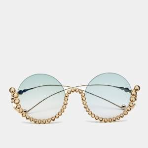 Pre Owned Anna-Karin Karlsson Green Gradient Limited Edition 08/25 Full Moon Round Sunglasses