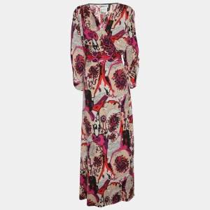 Anna Scholz Multicolor Stretch Silk Paisley Print Wrap Maxi Dress XXL