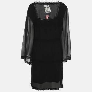 Pre Owned Anna Scholz Black Lace Georgette Long Sleeve Tops XXL
