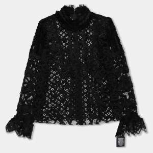 Anna Sui Black Lace Ruffle Trimmed Long Sleeve Blouse M