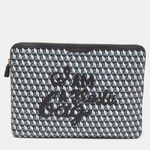 Anya Hindmarch Grey/Black Coated Canvas 'I AM A PLASTIC BAG" Laptop Case