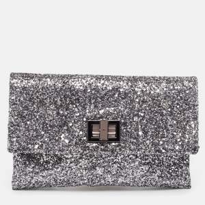 Anya Hindmarch Silver Glitter Valorie Clutch 