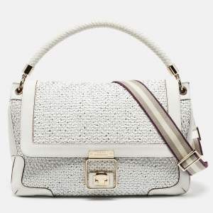 Anya Hindmarch White Woven Leather Flap Top Handle Bag