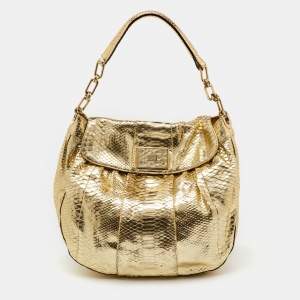 Anya Hindmarch Metallic Gold Python Flap Shoulder Bag