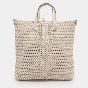 Pre Owned Anya Hindmarch Cream Woven Leather Neeson Tote