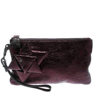 Pre Owned Anya Hindmarch Metallic Purple Scrooge Wristlet Pouch