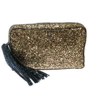 Pre Owned Anya Hindmarch Gold Glitter Twinkle Clutch