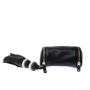 Pre Owned Anya Hindmarch Black Leather Cylinder All Sorts Wristlet Clutch 