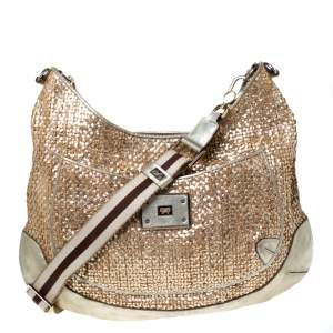Pre Owned Anya Hindmarch Metallic Gold Woven Leather Jethro Hobo