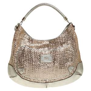 Pre Owned Anya Hindmarch Metallic Gold Woven Leather Jethro Hobo