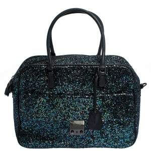 Pre Owned Anya Hindmarch Dark Blue Glitter Carker Boston Bag
