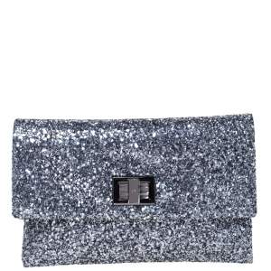 Pre Owned Anya Hindmarch Silver Glitter Valorie Clutch