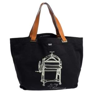 Pre Owned Anya Hindmarch Black/Tan Canvas Dry Cleaning Tote