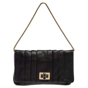 Anya Hindmarch Black Leather Flap Pochette Bag