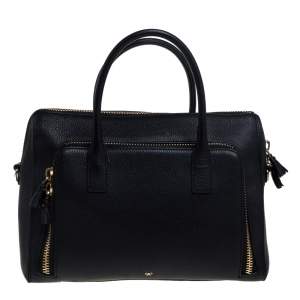 Anya Hindmarch Black Leather Front Zipper Pocket Satchel