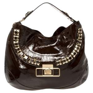 Anya Hindmarch Dark Brown Patent Leather Studded Hobo