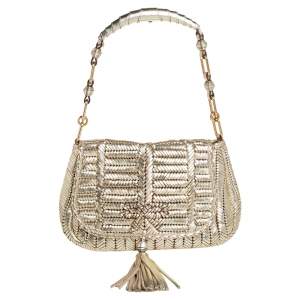 Pre Owned Anya Hindmarch Metallic Gold Woven Leather Shoulder Bag