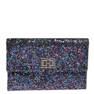 Pre Owned Anya Hindmarch Metallic Purple Glitter Valorie Clutch