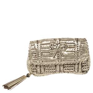 Anya Hindmarch Gold Woven Leather Rossum Clutch