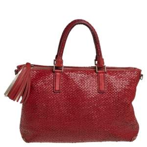 Pre Owned Anya Hindmarch Cinnamon Brown Woven Leather Huxley Tote