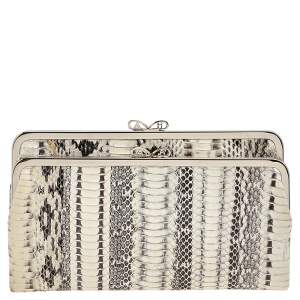 Pre Owned Anya Hindmarch Beige/Brown Snakeskin and Leather Luce Clutch