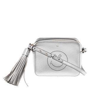 Pre Owned Anya Hindmarch Silver Leather Smiley Crossbody Bag 