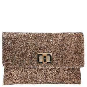 Pre Owned Anya Hindmarch Bronze Glitter Flap Clutch