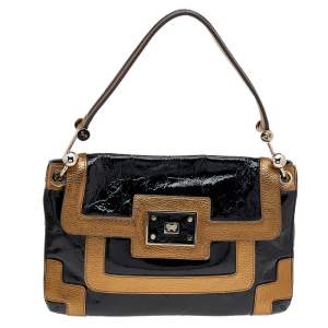 Anya Hindmarch Black/Gold Patent Leather And Leather Flap Shoulder Bag