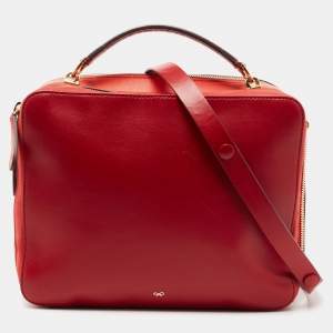 Pre Owned Anya Hindmarch Red/Orange Suede and The Stack Double Leather Crossbody Bag