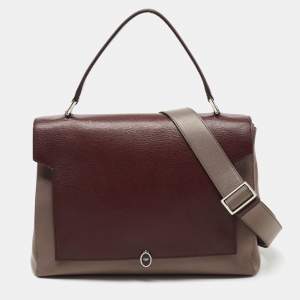 Pre Owned Anya Hindmarch Brown/Beige Leather Bathurst Top Handle Bag