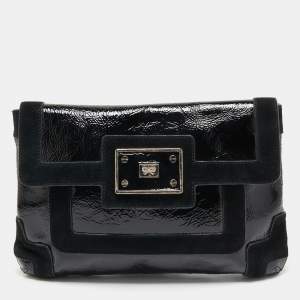 Anya Hindmarch Black Patent Leather And Suede Flap Clutch