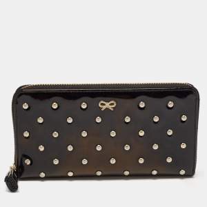 Anya Hindmarch Black Patent Leather Studded Zip Around Wallet