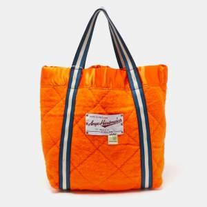 Anya Hindmarch Blue/Orange Quilted Wool and Satin "It Takes A Village" Collection Tote