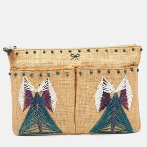 Anya Hindmarch Beige Raffia Zip Pouch