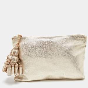  Anya Hindmarch Gold Leather Tassel Georgiana Clutch 
