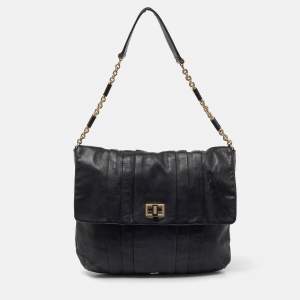 Anya Hindmarch Black Leather Flap Hobo