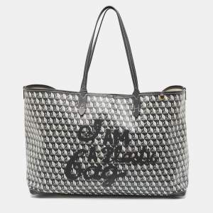 Anya Hindmarch Charcoal Coated Canvas I Am A Plastic Bag Motif Tote