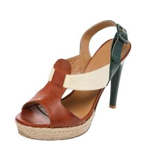 Anya Hindmarch Tricolor Leather Open Toe Espadrille Slingback Sandals Size 38